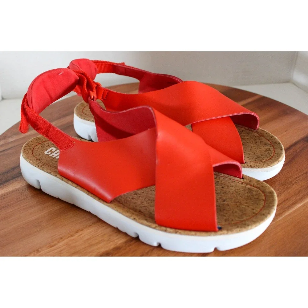 Camper Oruga Up Sandals Womens 41 / 10 US Red Leather Cork Slingback Shoes